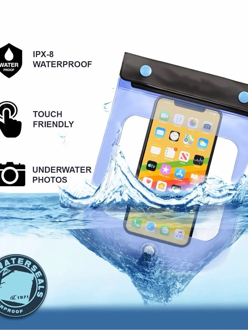 Blue Waterproof Phone Pouch Case - Universal Submersible Sleeve